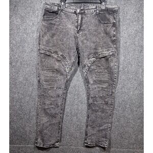 Phat Farm VGTMens Distressed Acid Wash Moto Biker Skinny Fit Stretch Jeans 38x30